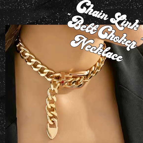 COPY - Chunky Wide Link “Belted” Choker Necklace - Picture 1 of 7